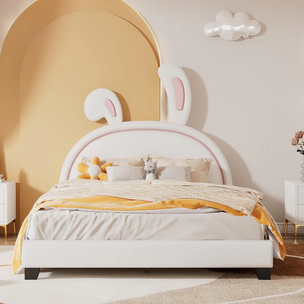 Tzou Bed Frame with Bunny Ears Headboard, Full