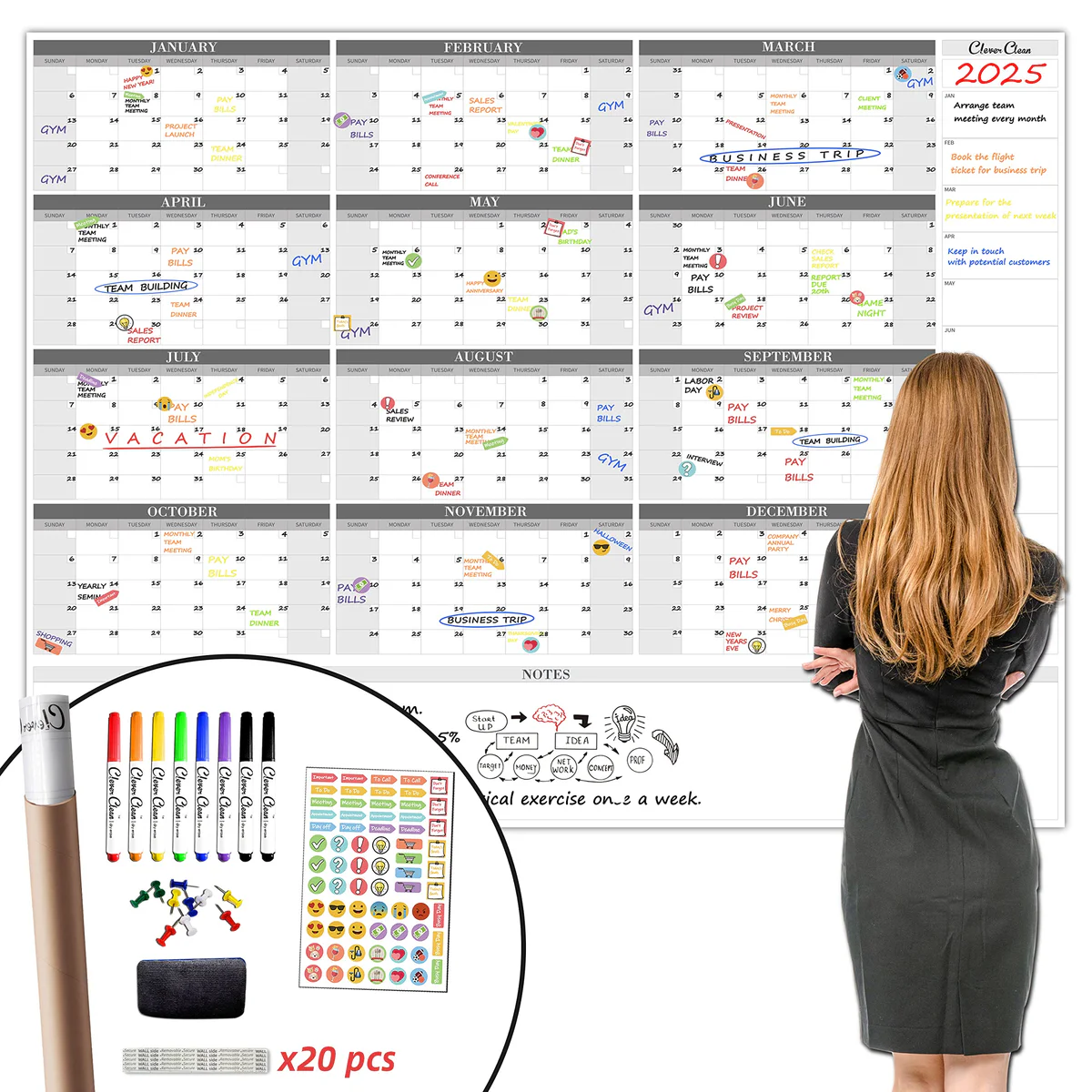 Clever Clean Dry Erase Wall Calendar