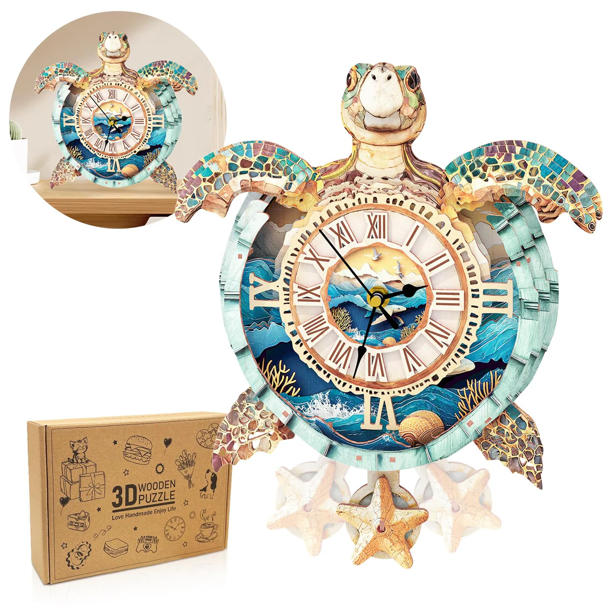 Cutywood Turtle Wooden Puzzle Clock