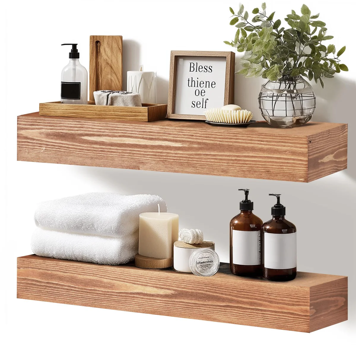 YLYHSST Rustic Solid Wood Floating Shelves - Set of 2