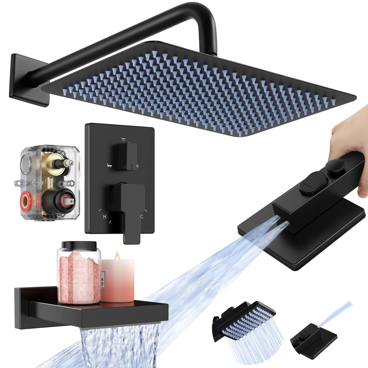 KES Shower Faucet Set with 12" Rain Shower Head, Handheld Spray, Tub Spout