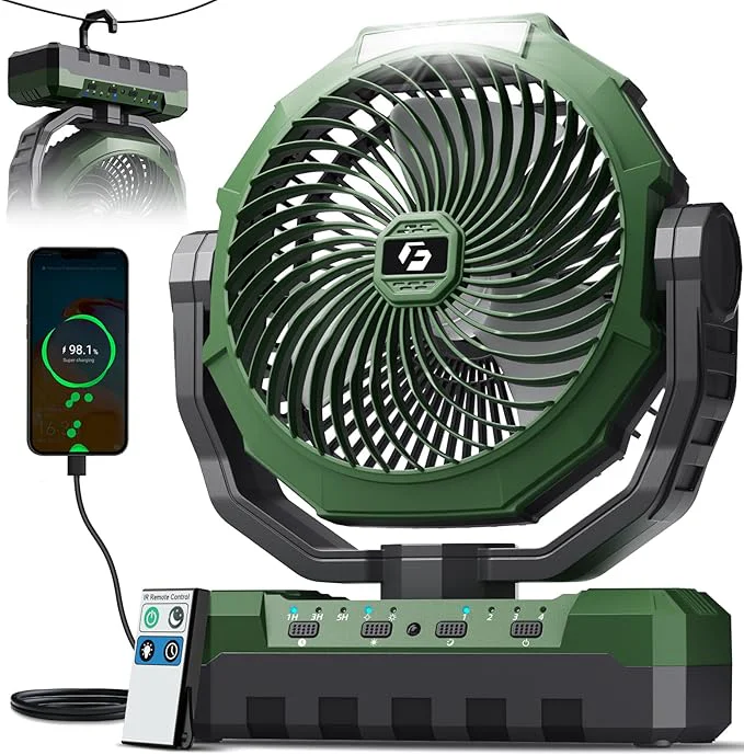 FRIZCOL Rechargeable Camping Fan with LED Light
