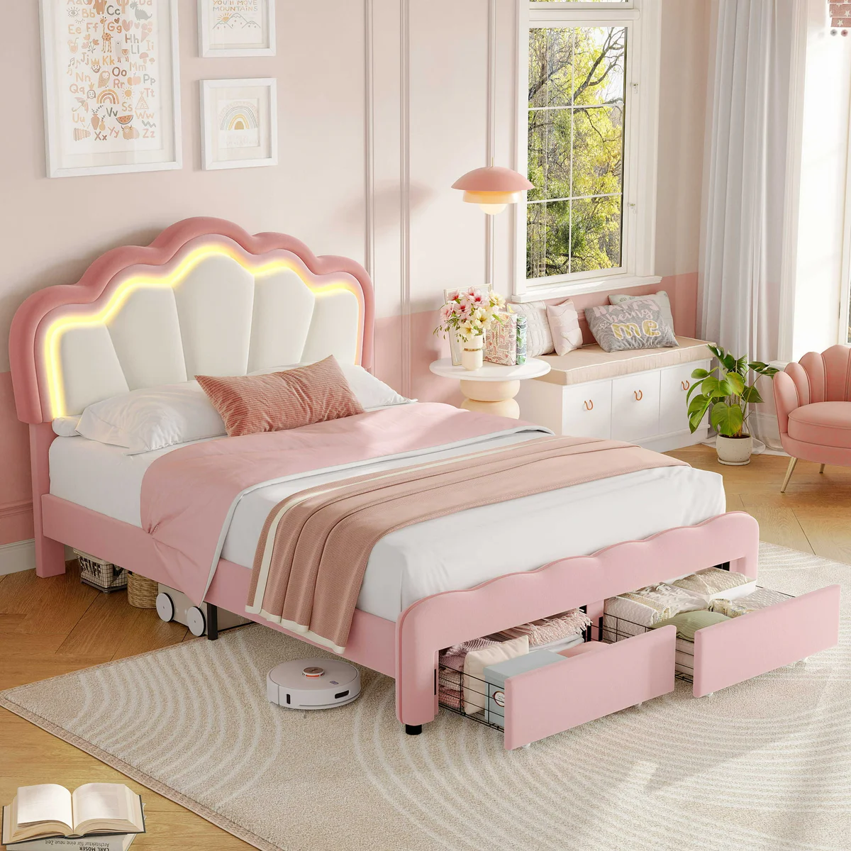 Homfa LED Bed Frame with Drawer
