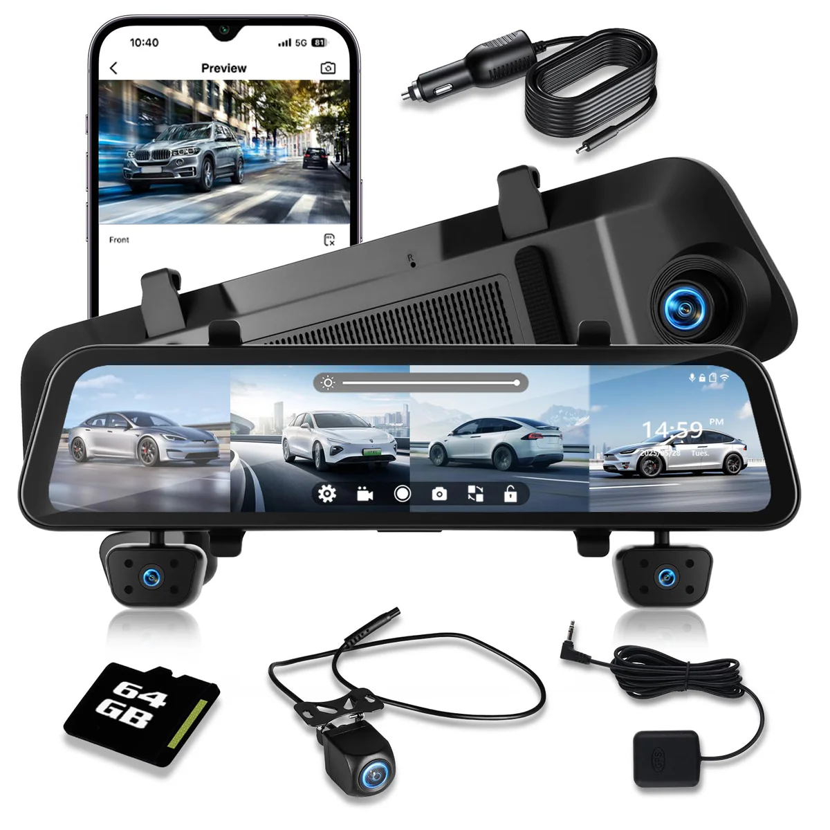 NHOPEEW Rearview Mirror Camera 