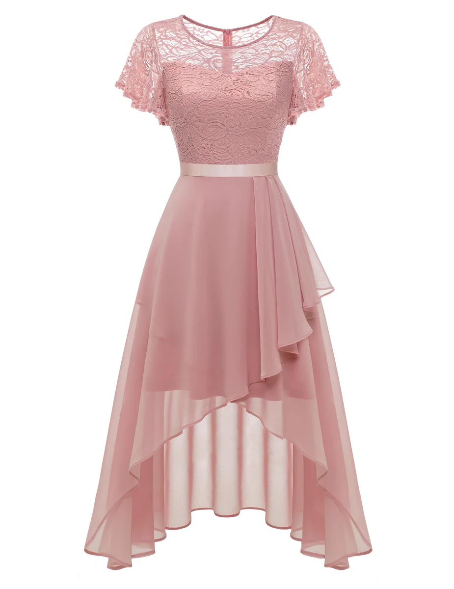 Wedtrend Women's Lace Flutter Sleeve High-Low Prom Dress
