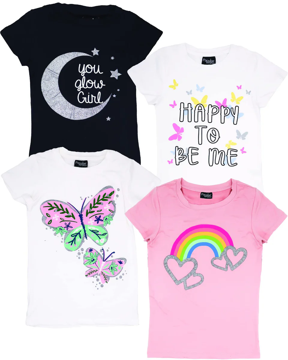 MISS POPULAR Girls Short Sleeve T-Shirts Glitter Print