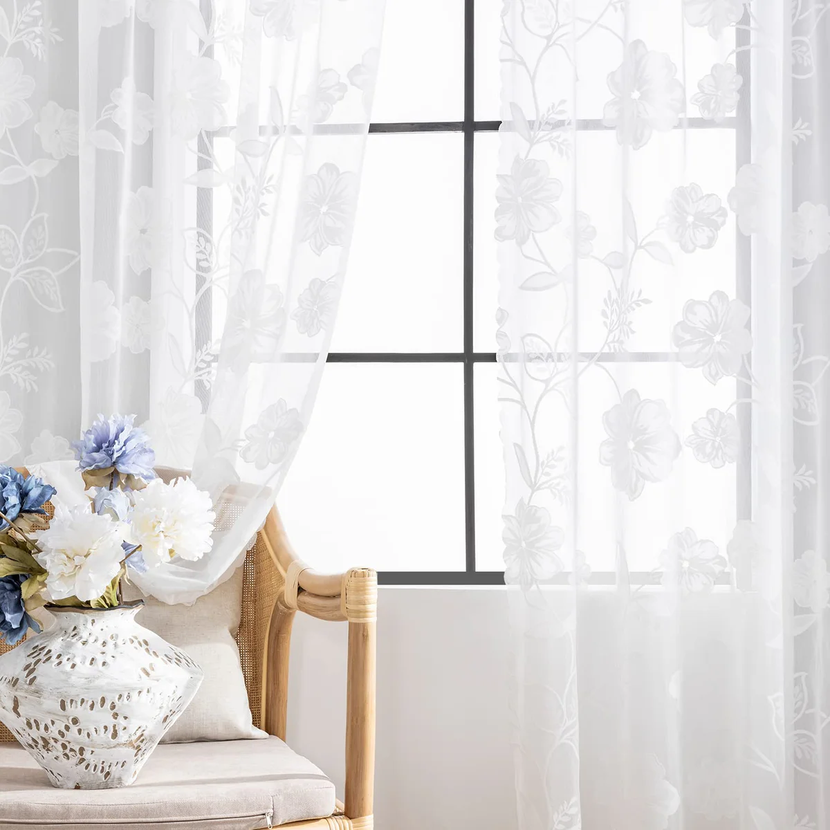 Treatmentex Lace Sheer Curtains Floral Botanical Leaf