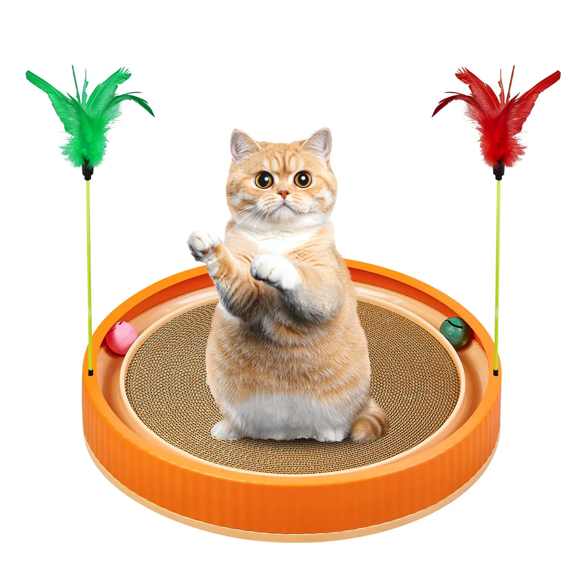 PetZen Orange Garden Round Cat Scratcher Bed with Ball Track