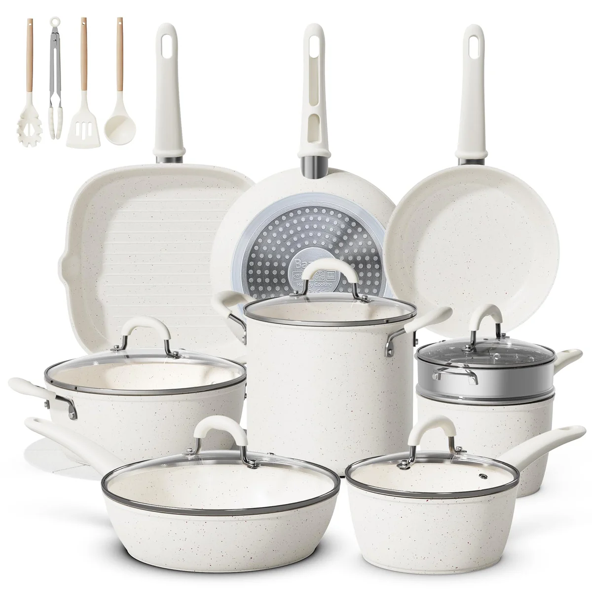 Bazova 24-Piece Non-Stick Pots and Pans Ceramic Cookware Set