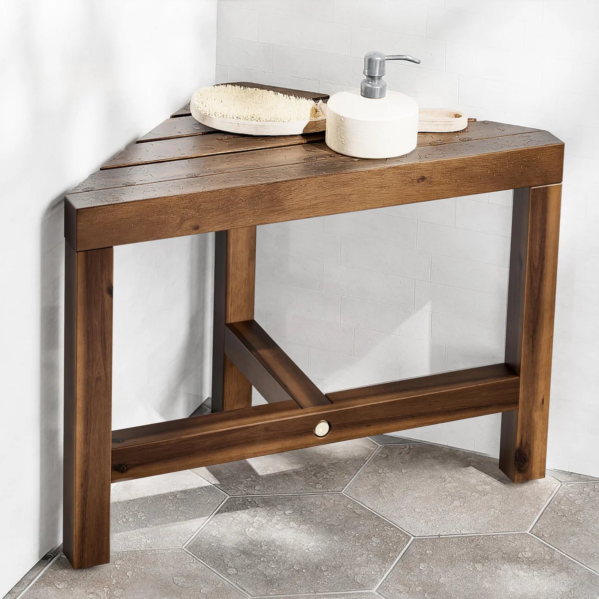 HOLANA Acacia Corner Shower Bench