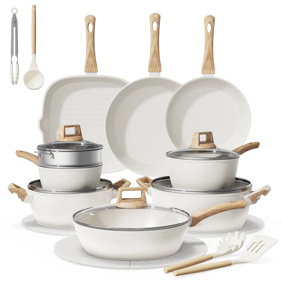 Bazova 24-Piece Non-Stick Pots and Pans Ceramic Cookware Set