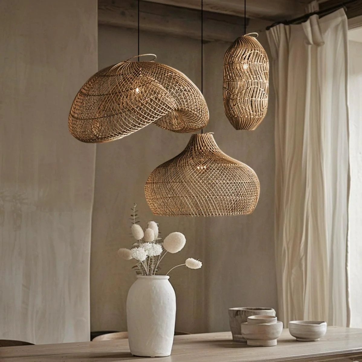 SEEAIRSHOP Woven Rattan Pendant Light