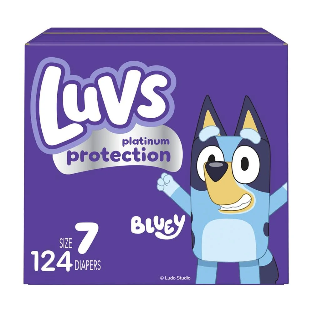 Luvs Bluey Baby Diapers Size 7, 124 Count