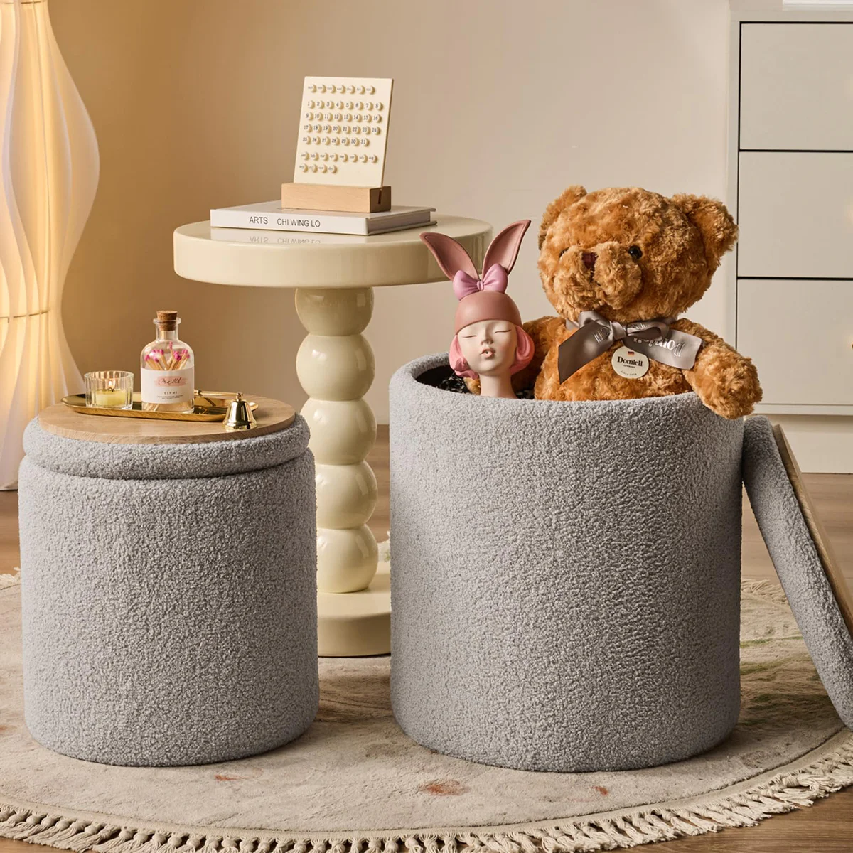 BLEXA Round Storage Ottoman Set of 2