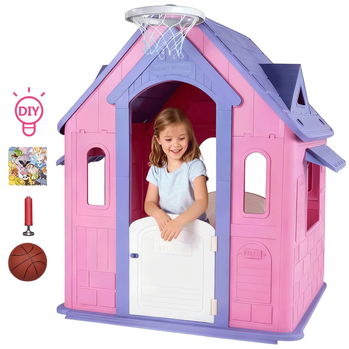 Furnibear Kids Playhouse with Basketball Hoop