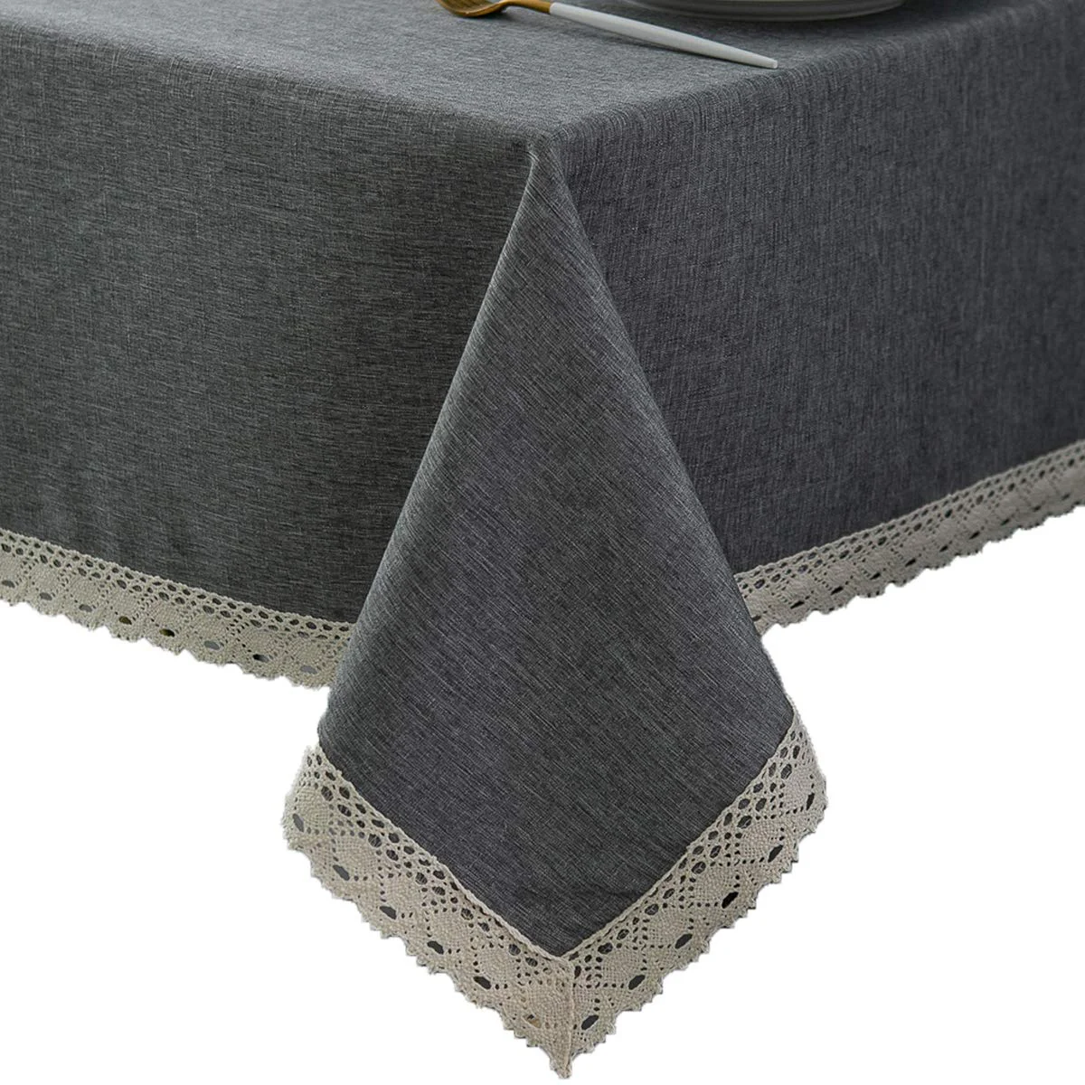EHouseHome Faux Linen Tablecloth with Lace Trim 