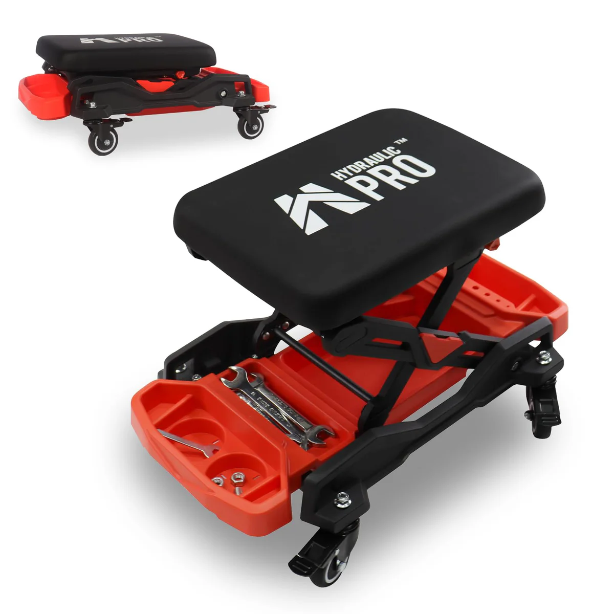 HYDRAULIC PRO Rolling Mechanic Stool with Tool Trays