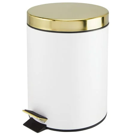 mDesign Pedal Waste Bin, White with Gold Finish Lid