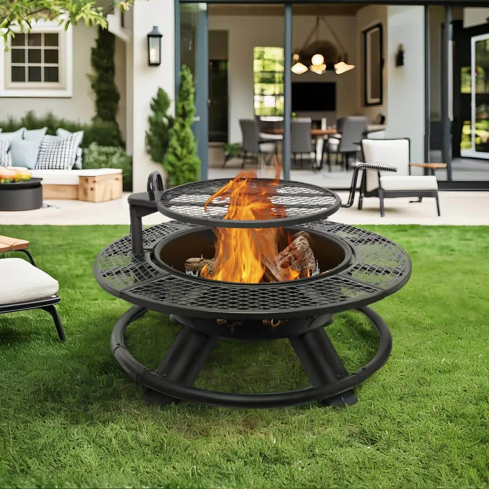 Bestier Outdoor Wood Burning Fire Pit with Cooking Grill Grate