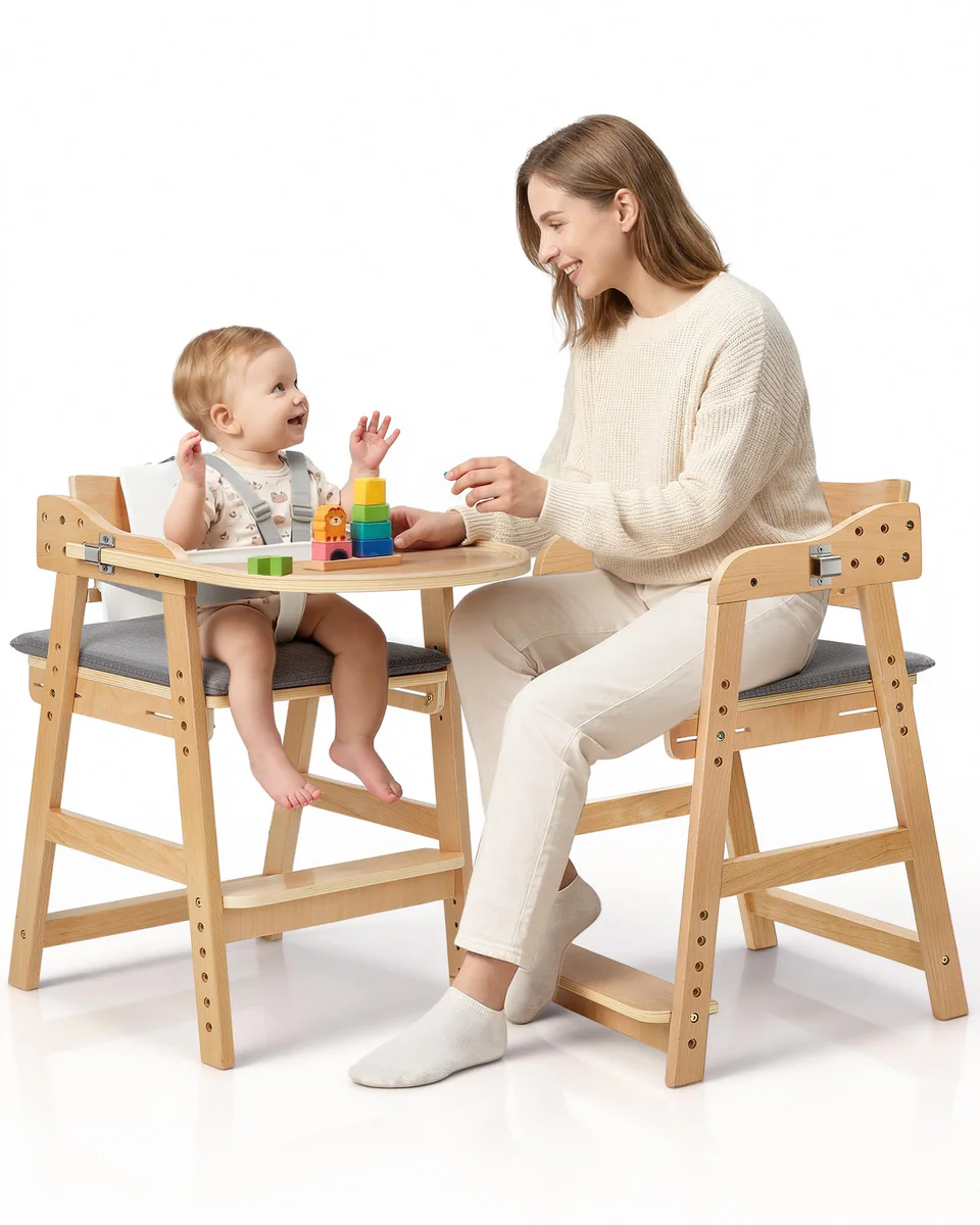 ONTHEWEI Wooden Baby High Chair with Tray
