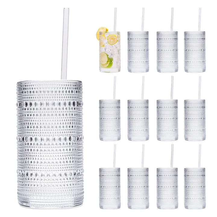 SUROQUE 16 oz Hobnail Drinking Glasses Set of 12