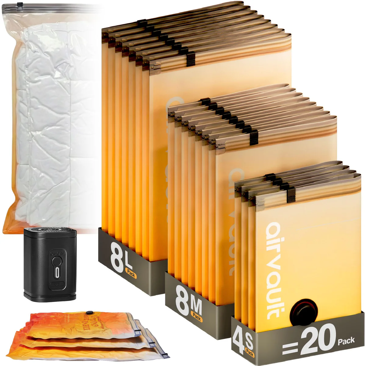 AirVault Vacuum Storage Bags for Travel & Home, 20 Pack 