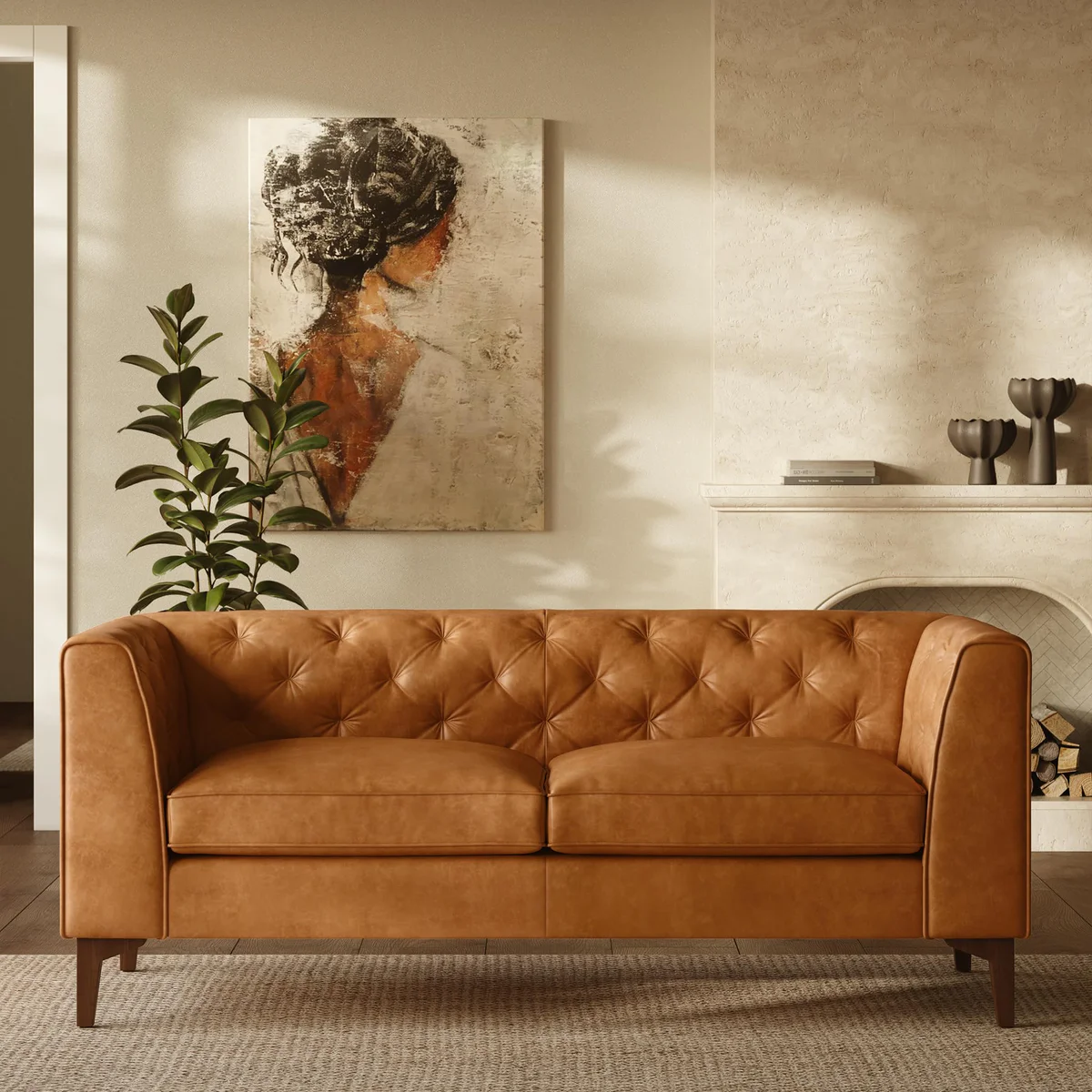 POLY & BARK Tufted Leather Apartment Sofa